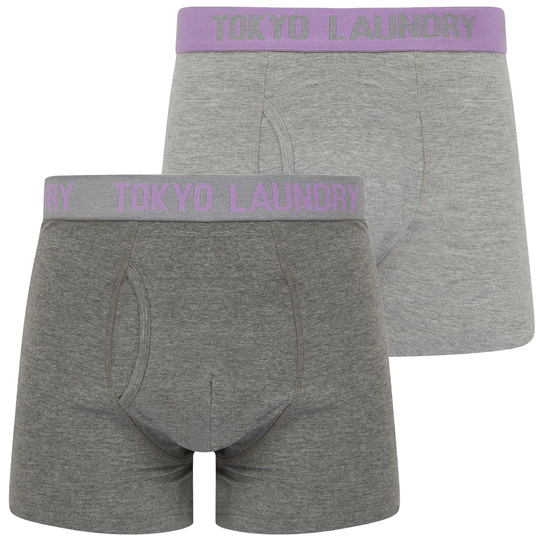 Mens Underwear Tonsley 2 (2 Pack) Boxer Shorts Set in Viola Lilac / Light Grey Marl - Tokyo Laundry / S - Tokyo Laundry