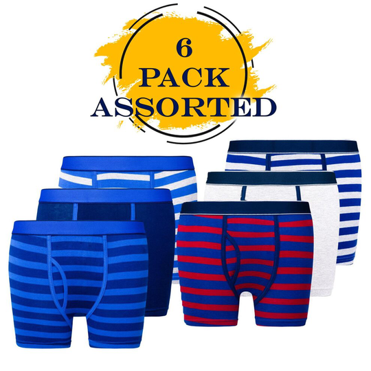 (9-10 Years) Boys Boxer Shorts Stripe Assorted 6 Pack Briefs