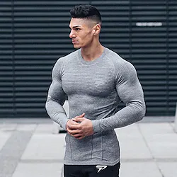 Men's Workout Shirt Compression Shirt Patchwork Long Sleeve Compression Clothing Athletic Athleisure Winter Breathable Quick Dry Sweat wicking Running Jogging Training Sportswear Activewear Striped Lightinthebox