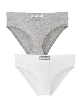 Calvin Klein Girls 2 Pack Heritage Bikini Brief - White/Grey Marl