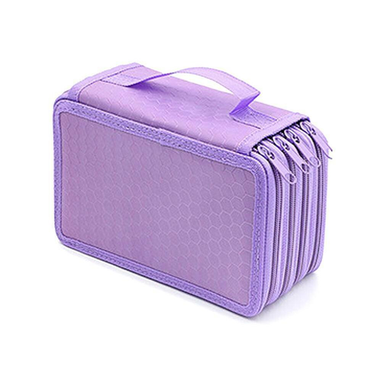 (Purple) 72 Slot Pencil Case Organizer Foldable Pen Storage Box Bag 4Layer Large Capacity