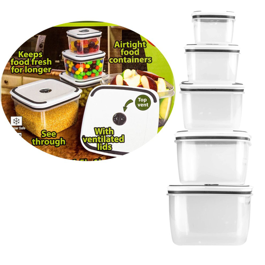 10pc Vented Food Storage Containers Plastic Microwave Freezer Safe Storage Boxes