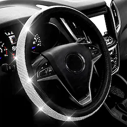 New Diamond Leather Steering Wheel Cover with Bling Bling Crystal Rhinestones Universal Fit 15 Inch Car Wheel Protector for Women Girls Lightinthebox