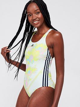 Adidas Printed 3 Stripes Swim Suit - Light Green