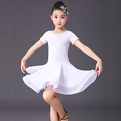 Latin Dance Dress Solid Girls' Training Performance Short Sleeve Spandex Lightinthebox