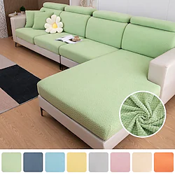 New Arrival Velvet Keep Warm Stretch Sofa Seat Cushion Cover Jacquard Slipcover Elastic Couch Armchair Loveseat 4 or 3 Seater Plain Solid Soft Durable Washable Lightinthebox
