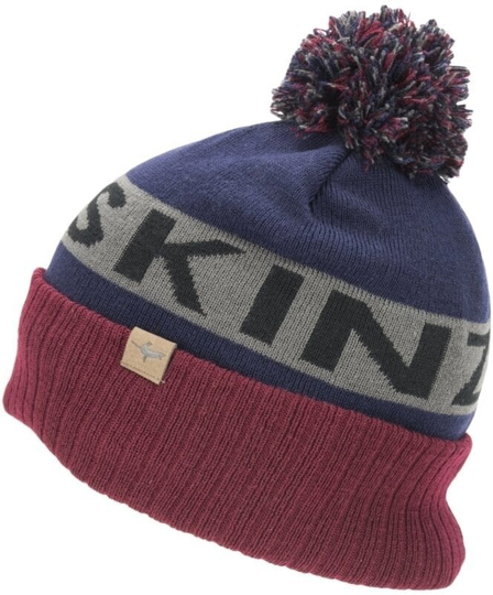 Sealskinz Water Repellent Cold Weather Bobble Hat Navy Blue/Grey/Red L/XL