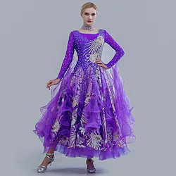 Ballroom Dance Dress Embroidery Crystals / Rhinestones Paillette Women's Performance Training Long Sleeve Tulle Ice Silk Lightinthebox