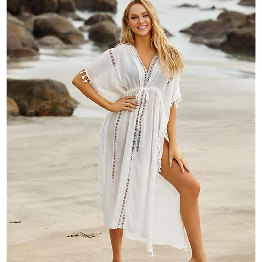 Women's Swimsuit Cover Ups For Swimwear Sexy Lace-up Crochet Open Front Beachwear Cover Up White