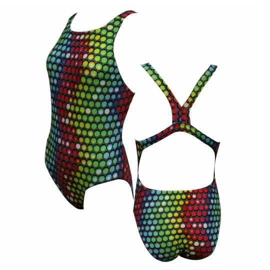 (Multi, 36) Maru Radium Zone Back Womens Ladies Swimming Swimsuit Costume Multi