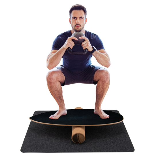 Wooden Balance Board w/ Roller & Non-Slip Blanket Surfing Balancing Trainer