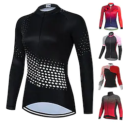 21Grams Women's Cycling Jersey Long Sleeve Bike Top with 3 Rear Pockets Mountain Bike MTB Road Bike Cycling Breathable Quick Dry Moisture Wicking Reflective Strips Black Yellow Rosy Pink Polka Dot Lightinthebox