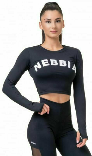 Nebbia Long Sleeve Thumbhole Sporty Crop Top Black XS
