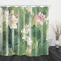 Blooming Beautiful Lotus Digital Print Waterproof Fabric Shower Curtain for Bathroom Home Decor Covered Bathtub Curtains Liner Includes with Hooks Lightinthebox