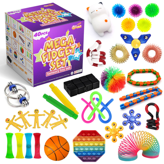 40 pieces Fidget Toy Set Jumbo Fidget Box with Pop It Tangle Fidget