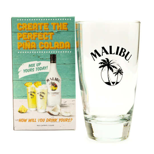 Malibu Tall Hi Ball Rum Drink Glass Tumbler New Gift Boxed