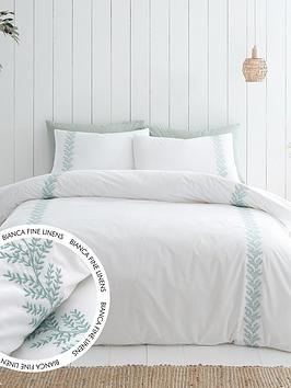 Bianca Fine Linens Embroidery Leaf 100% Cotton Duvet Cover Set