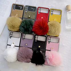 Phone Case For Samsung Galaxy Back Cover Z Flip 4 Z Flip 3 Portable Case with Ring Shockproof Solid Colored Plush Plastic Plush Lightinthebox