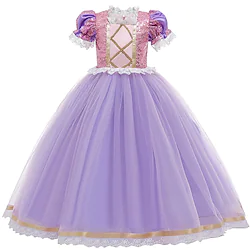Princess Sofia Rapunzel Dress Flower Girl Dress Girls' Movie Cosplay A-Line Slip Vacation Dress Purple Rosy Pink Dress Halloween Children's Day Masquerade Tulle Sequin Cotton Lightinthebox