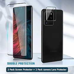 2-2Pack Galaxy S20 Screen ProtectorContain 2Pack Camera Lens Protector Fingerprint unlock 9H Hardness HD Tempered Glass 3D Touch No bubbles Full Coverage Lightinthebox