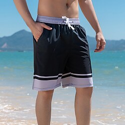 Men's Swim Shorts Swim Trunks Board Shorts Drawstring Elastic Waist Leaf Color Block Print Comfort Breathable Knee Length Casual Daily Beach Fashion Streetwear Black Blue Micro-elastic Lightinthebox