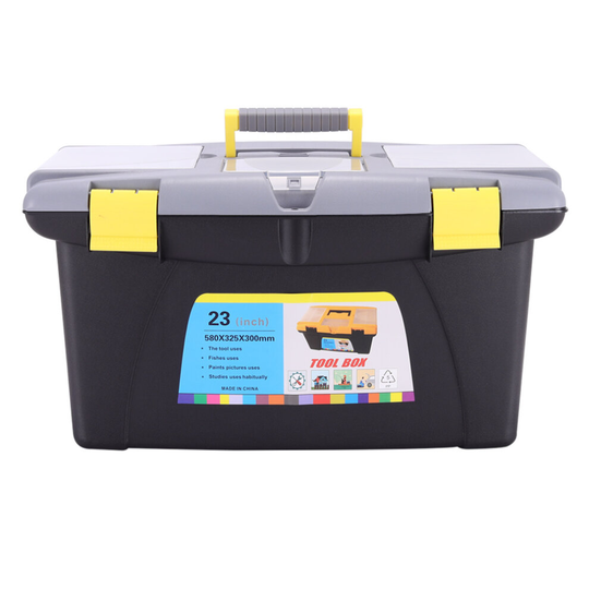 (23 inch) Large Plastic Tool Box Chest Set Lockable Removable Storage Tray