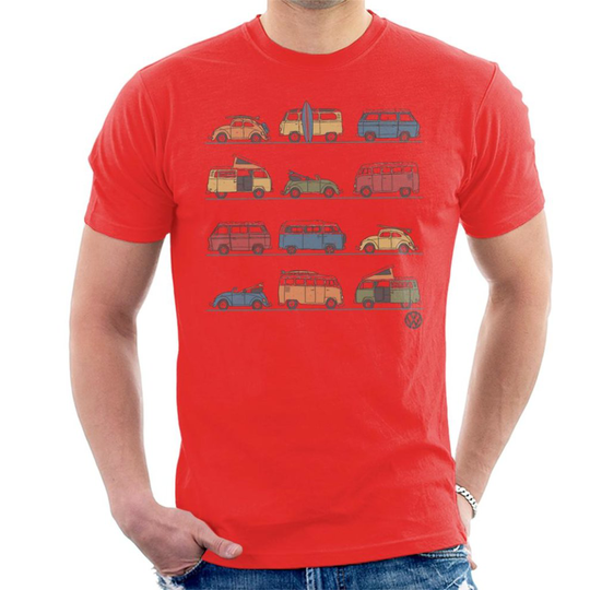 (X-Large, Red) Official Volkswagen Vans And Beetles Men's T-Shirt