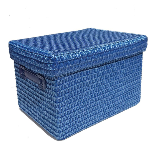 (Blue, EXTRA LARGE 36x28x24cm) Neon Colours Toy Box Storage Basket + Handle & Lid