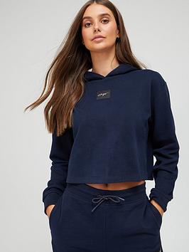 Hugo Nemolia Box Logo Crop Hoodie - Navy