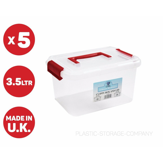 5 X 3.5 LITRE PLASTIC STORAGE BOX! QUALITY CONTAINER WITH CLEAR LID!