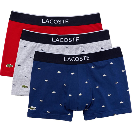 (Medium, Blue/Red/Light Grey) Lacoste 3 Pack Trunk Boxer Shorts Blue/Red/Light Grey