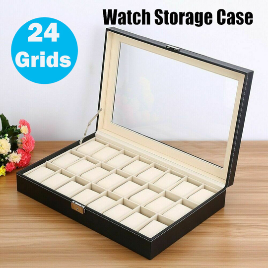 24 Grids Leather Watch Display Case Storage Box