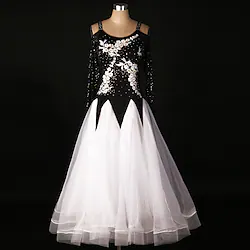 Ballroom Dance Dress Lace Draping Appliques Performance Long Sleeve High Spandex Organza Lightinthebox