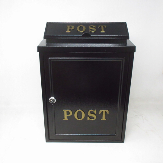 (Gold) Vintage Decor Black Lockable Post Mail Letter Box