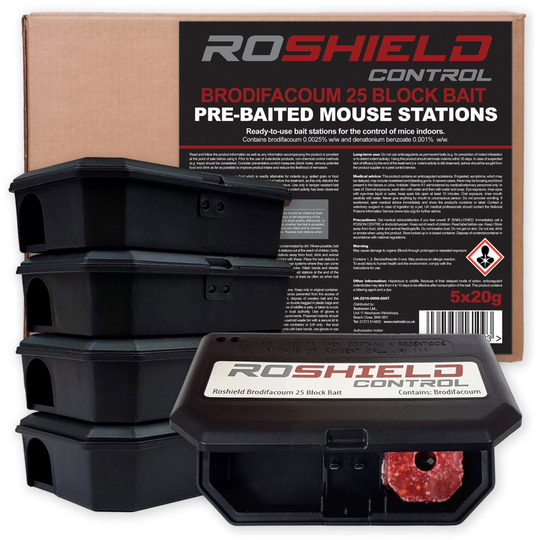 Roshield Pre-Baited Single Feed Mouse Control Safety Box Kit (5 Pack)