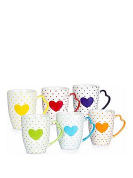 Waterside Set Of 6 Heart Mugs With Heart Handles