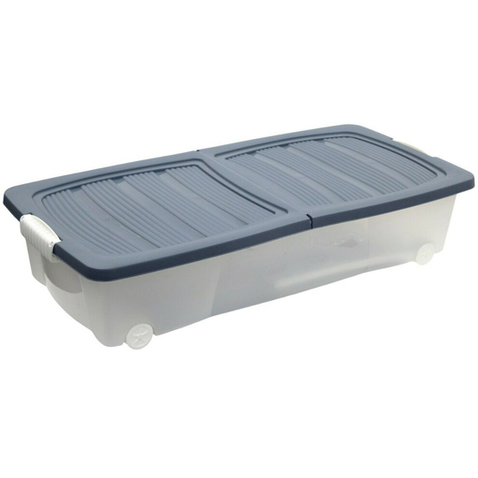 (Blue) Under Bed Large Storage Box | Stackable With Wheels
