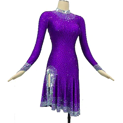 Latin Dance Dress Crystals / Rhinestones Women's Training Performance Long Sleeve High Spandex / Jazz Lightinthebox