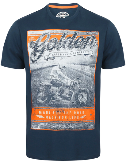 T-Shirts Golden Motif Cotton T-Shirt In Reflex Blue - South Shore / S - Tokyo Laundry