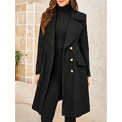 Women's Coat School Office Work Winter Fall Long Coat Regular Fit Lightweight Stylish Simple Comfortable Jacket Long Sleeve non-printing Solid Color Quick Dry Black Lightinthebox