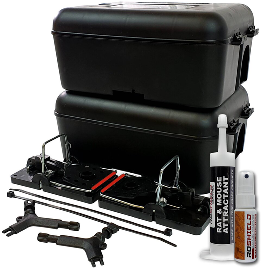 (2 Trap & Attractant Kit) Roshield Rat Trap Box Kit & Bait Attractant