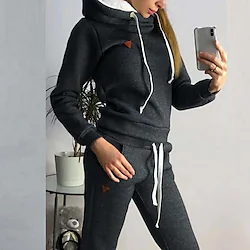 Women's Tracksuit Sweatsuit 2 Piece Street Winter Long Sleeve Fleece Thermal Warm Soft Fitness Running Jogging Sportswear Activewear Solid Colored Dark Grey Rosy Pink Light Grey Lightinthebox