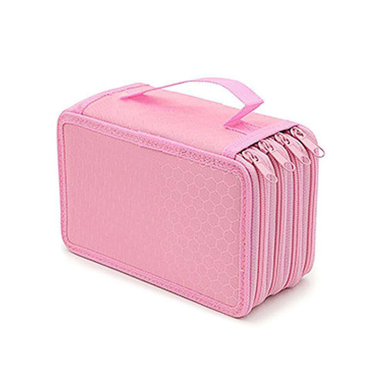 (Pink) Foldable Pen Storage Box Bag 4Layer Large Capacity 72 Slot Pencil Case Organizer