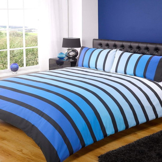 (Single) Soho Blue Striped Duvet Set by Finest Homeware
