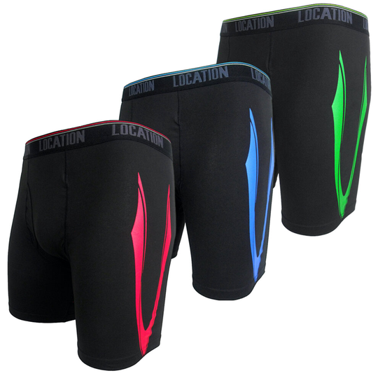 (Challenger 2, XXXL) Mens Location Boxers 3 Pack Sports Longer Leg Boxer Shorts Adults Underwear