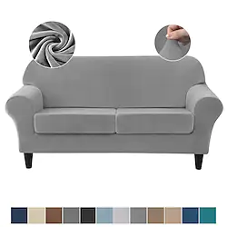 Velvet Elastic Sofa Cover Stretch Couch Slipcover Grey with Separate Cushion Cover for Armchair Loveseat 4 or 3 Seater Furniture Protector Machine Washable Lightinthebox