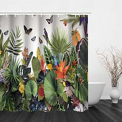 Forest Tropical Rainforest Plant Animal Elephant Giraffe Print Four-piece Shower Curtain Hook Modern Polyester Machined Waterproof Bathroom Lightinthebox