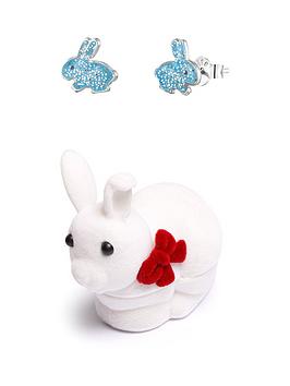 The Love Silver Collection Sterling Silver Enamelled Sparkly Bunny Rabbit Stud Earrings With A Novelty Gift Box