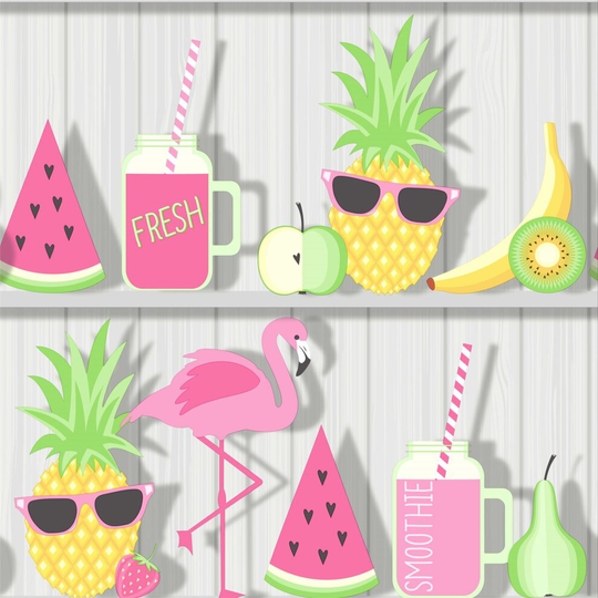 Tropical Flamingo Shelves Wallpaper Watermelon Kids Wood Boards