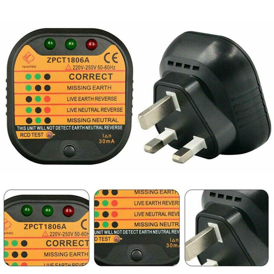 Malfunction Socket Tester Mains Fault Checker Detector AC + UK Plug